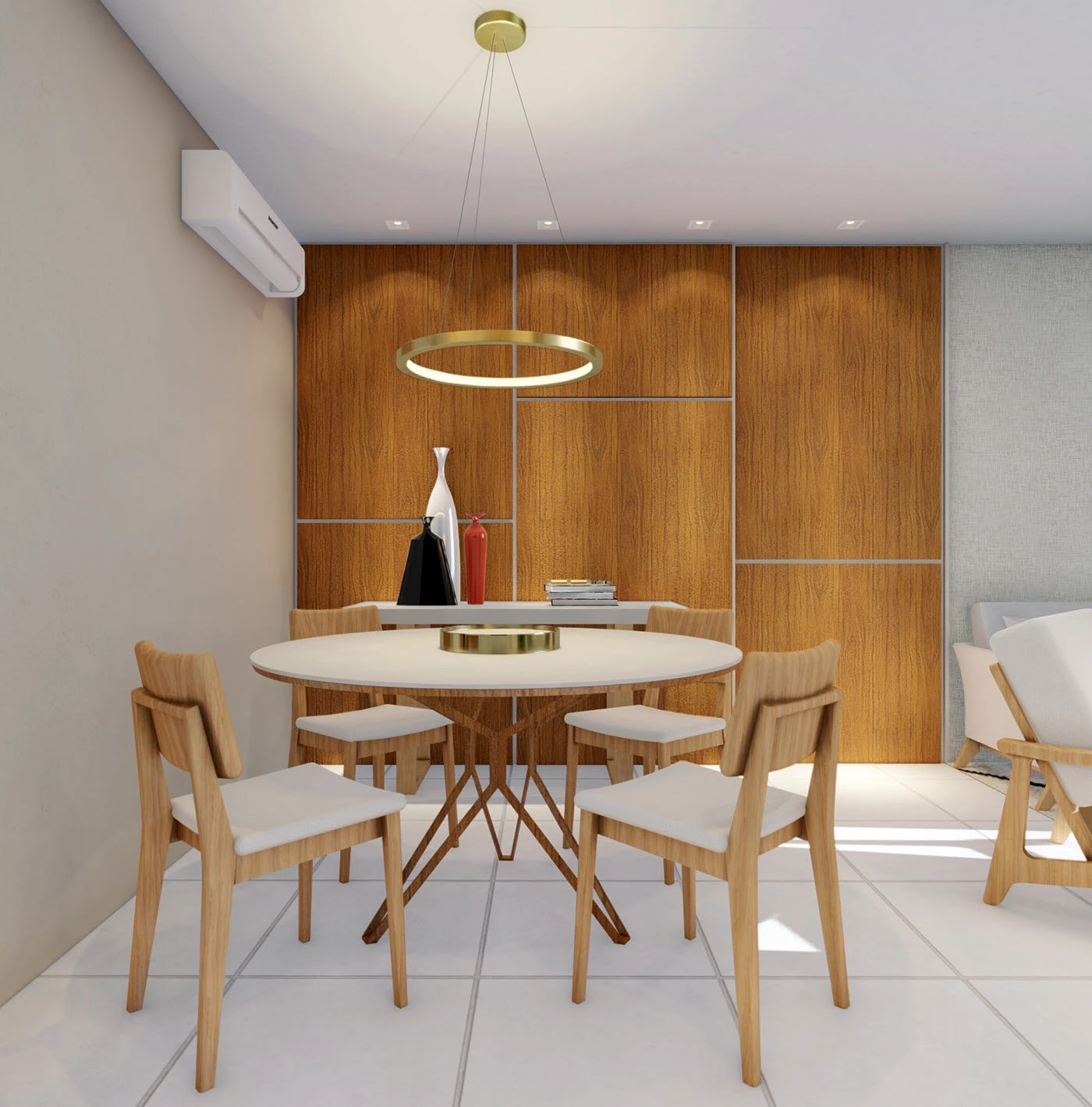 Projeto AP V201 com interiores residenciais contemporâneos, suaves e aconchegantes